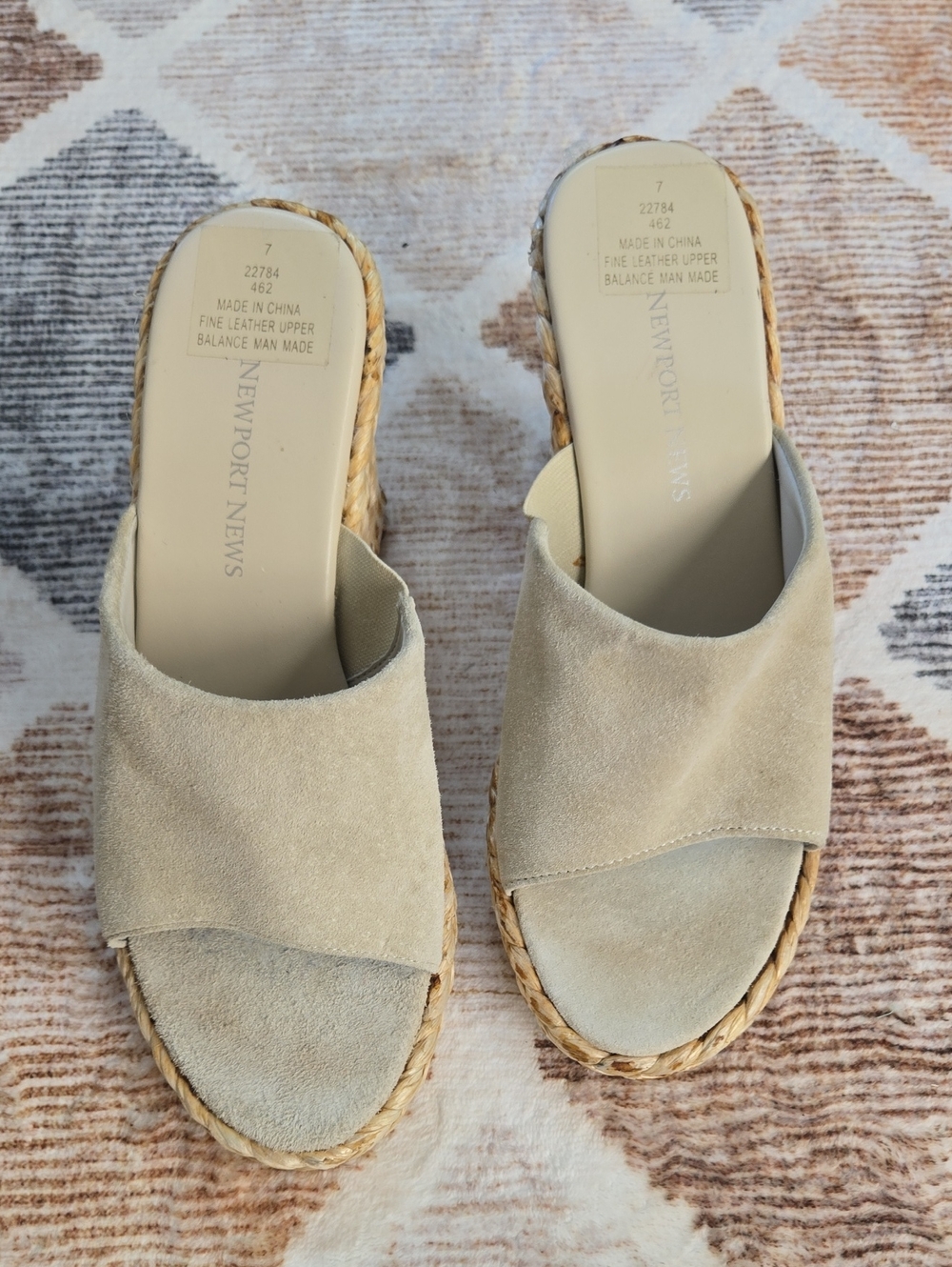 Newport News Cream Suede Espadrille Slide Mules